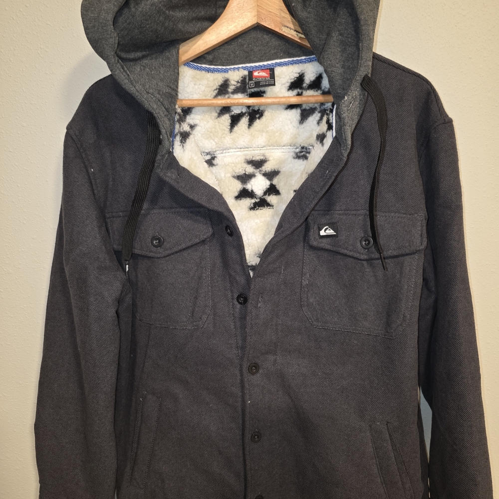 Quiksilver Men’s Dark Gray Hooded Sherpa-Lined Jacket